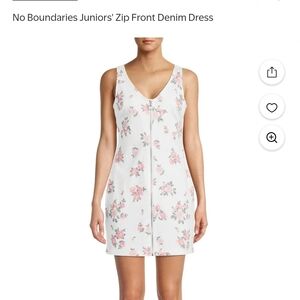 No Boundaries Floral Zip Front Denim Dress